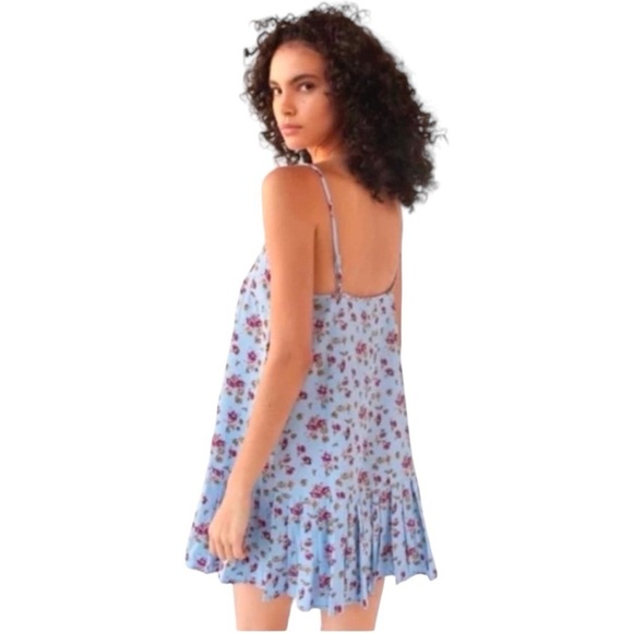 Urban Outfitters Camille Mini Dress S Blue Sleeveless Floral - Picture 2 of 13